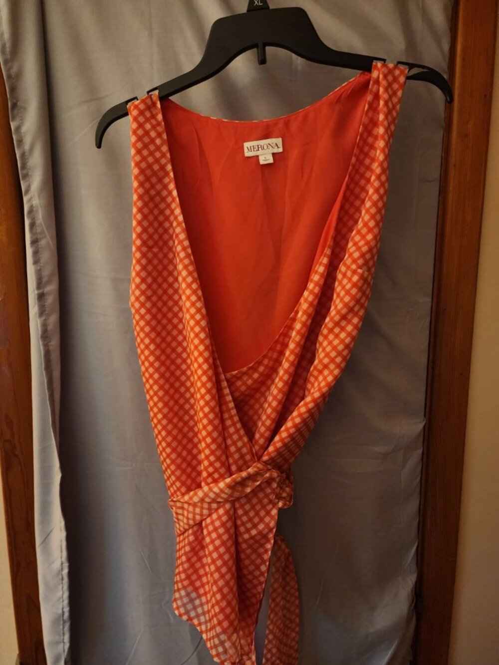 Merona Pink  Gingham Wrap Tie Blouse Large NWT
